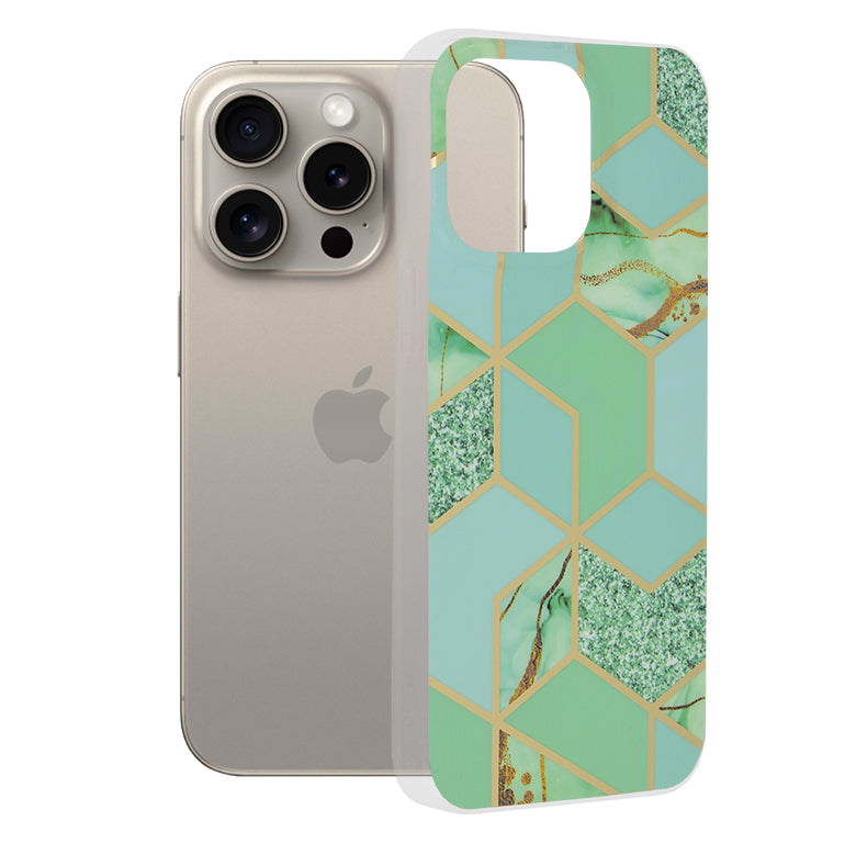 Husă iPhone 15 Pro Max Techsuit Marble, verde (model hexagonal) – imagine 1