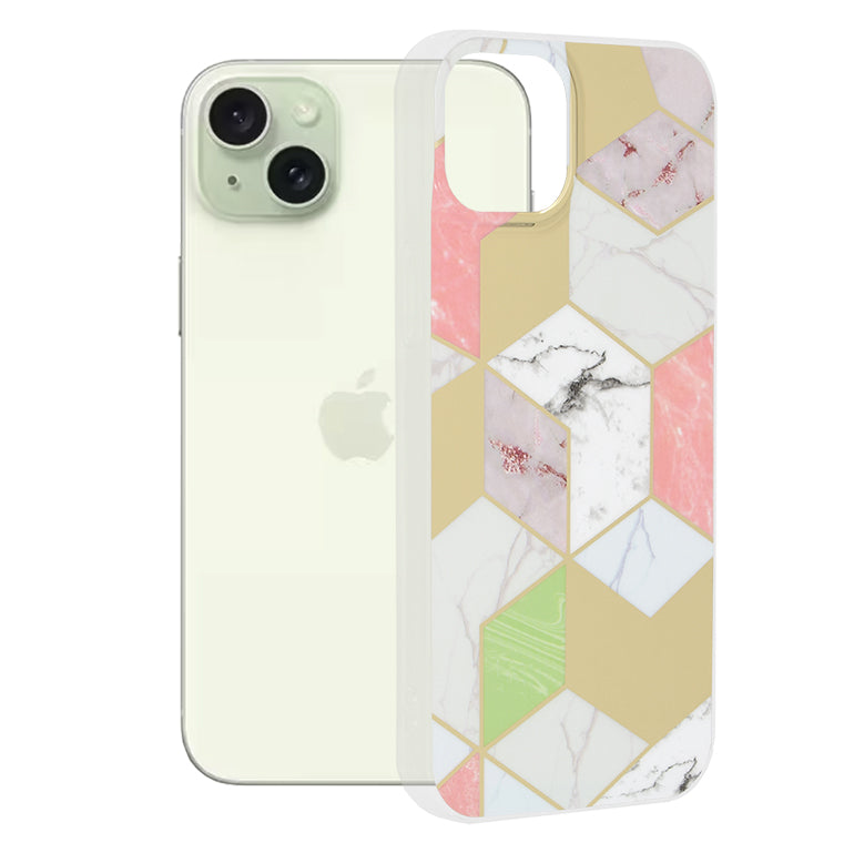 Husă iPhone 15 Plus Techsuit Marble, mov (model hexagonal) – imagine 1