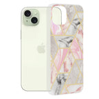 Husă iPhone 15 Plus Techsuit Marble, roz (model hexagonal) – imagine 1