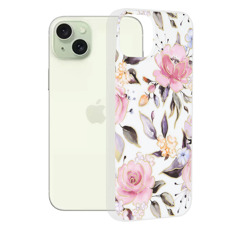Husă iPhone 15 Plus Techsuit Marble, alb – imagine 1