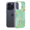 Husă iPhone 15 Pro Techsuit Marble, verde (model hexagonal) – imagine 1