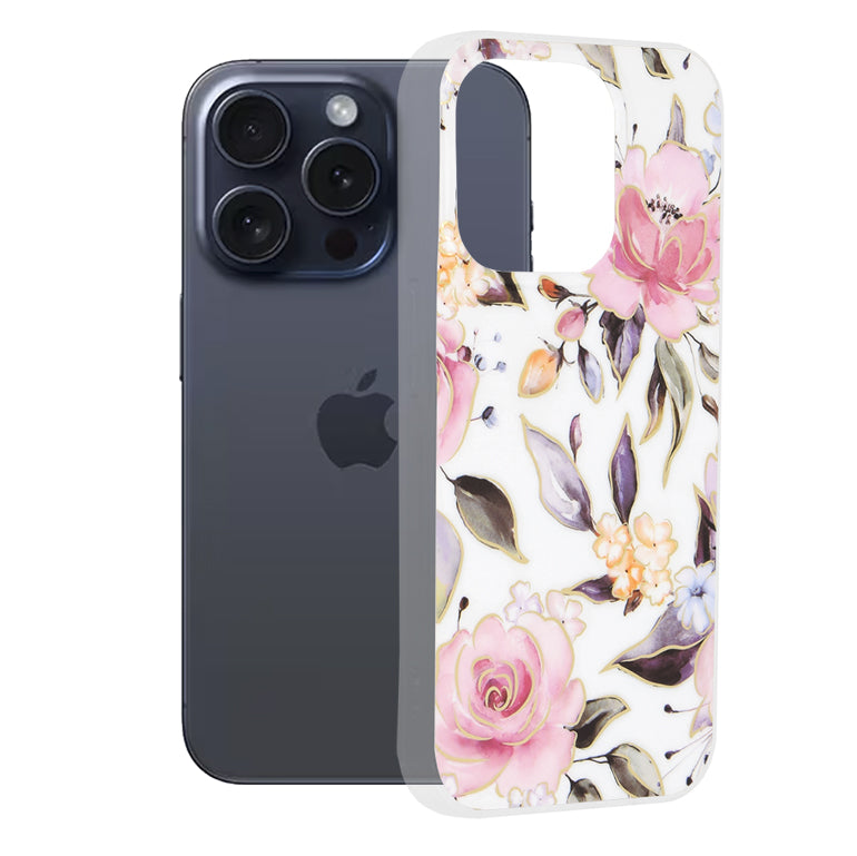 Husă iPhone 15 Pro Techsuit Marble, alb – imagine 1