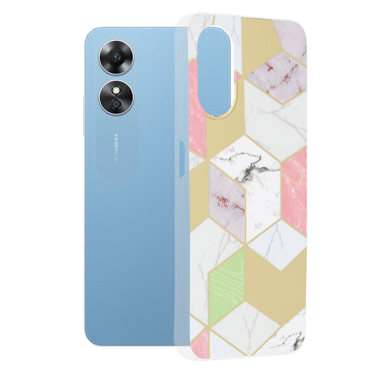 Husă Oppo A17 Techsuit Marble, mov (model hexagonal) – imagine 1