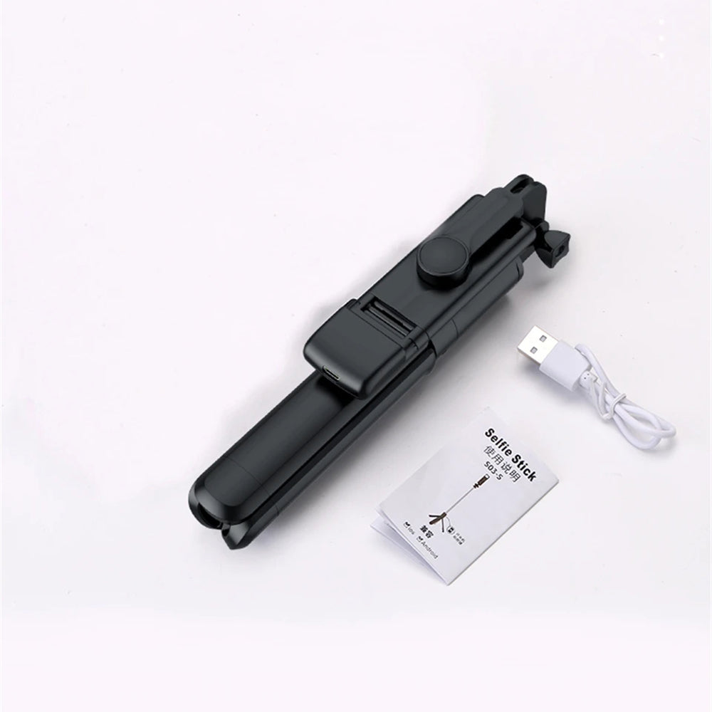 Selfie stick cu trepied și lumină, 67 cm, negru – Techsuit S03-S – imagine 2