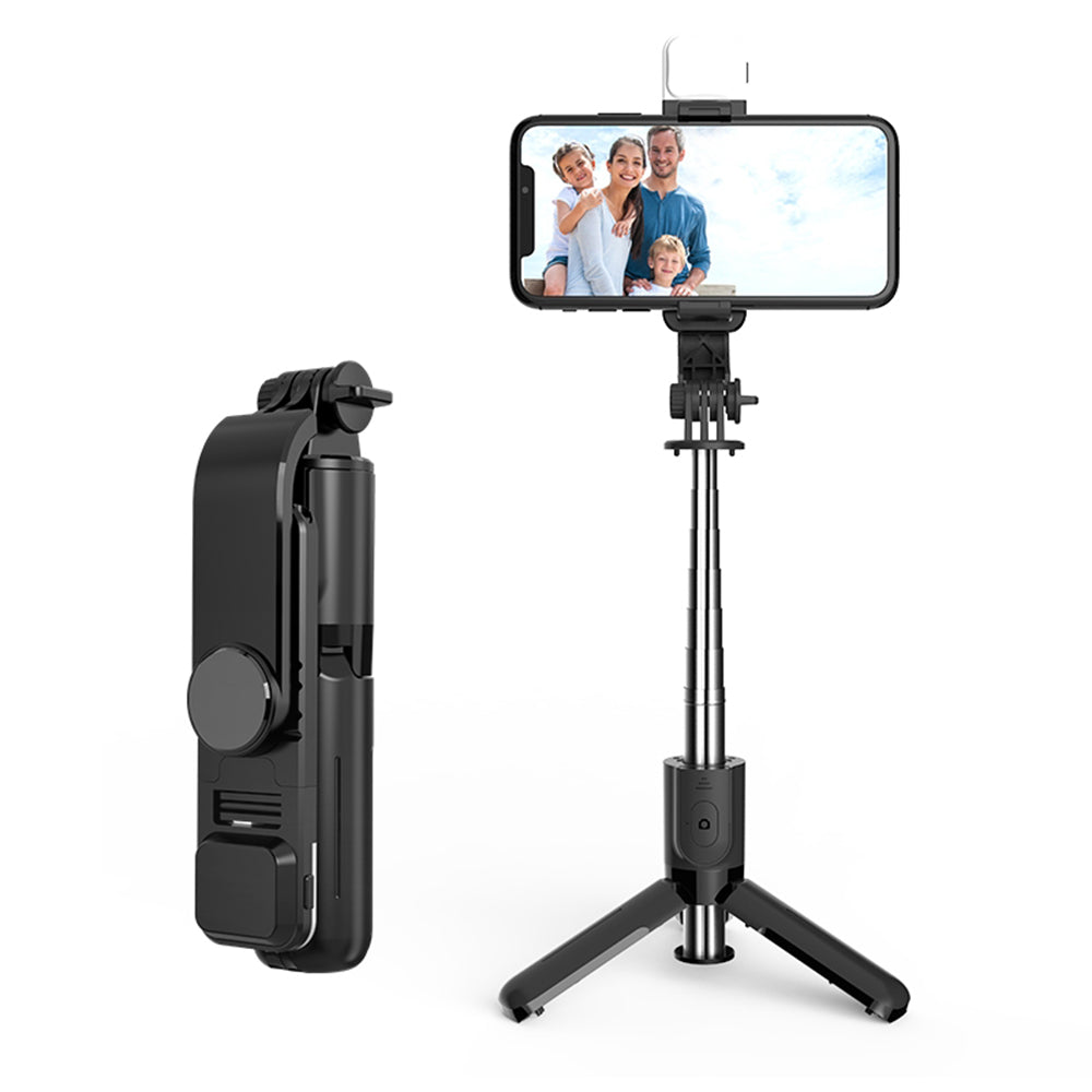 Selfie stick cu trepied și lumină, 75 cm, negru – Techsuit L11s – imagine 1