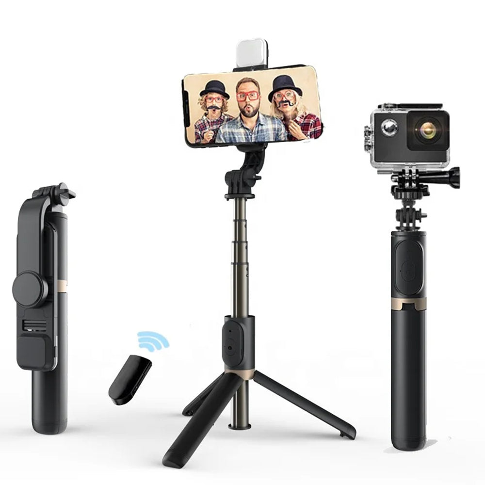 Selfie stick cu trepied și lumină, 76 cm, negru – Techsuit Q03s – imagine 1