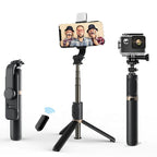 Selfie stick cu trepied și lumină, 76 cm, negru – Techsuit Q03s – imagine 1