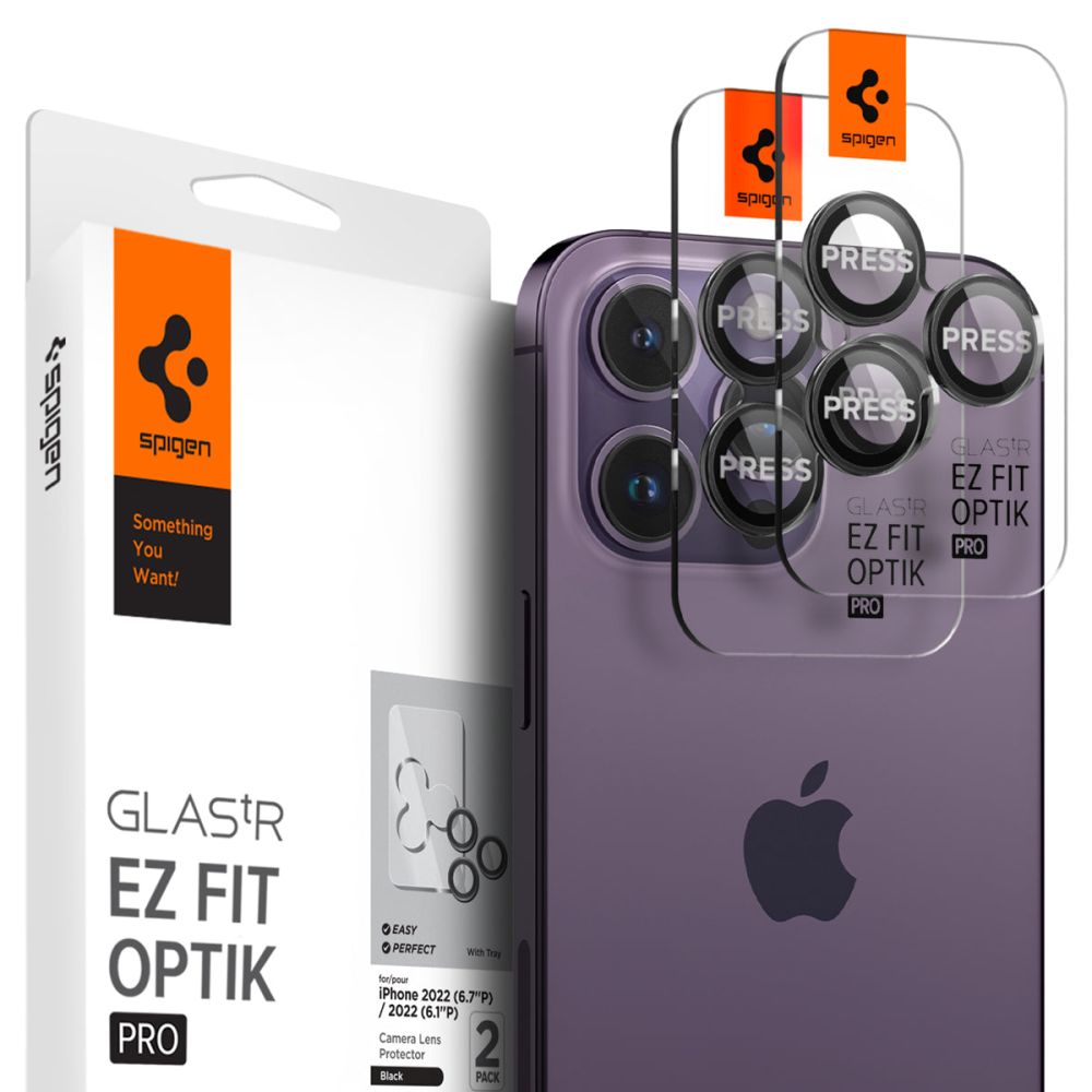 Protecție cameră Spigen Optik.tR EZ Fit Pro pentru iPhone 14 Pro / 15 Pro / 16 Pro / 17 Pro (inclusiv Pro Max) – Negru – imagine 1