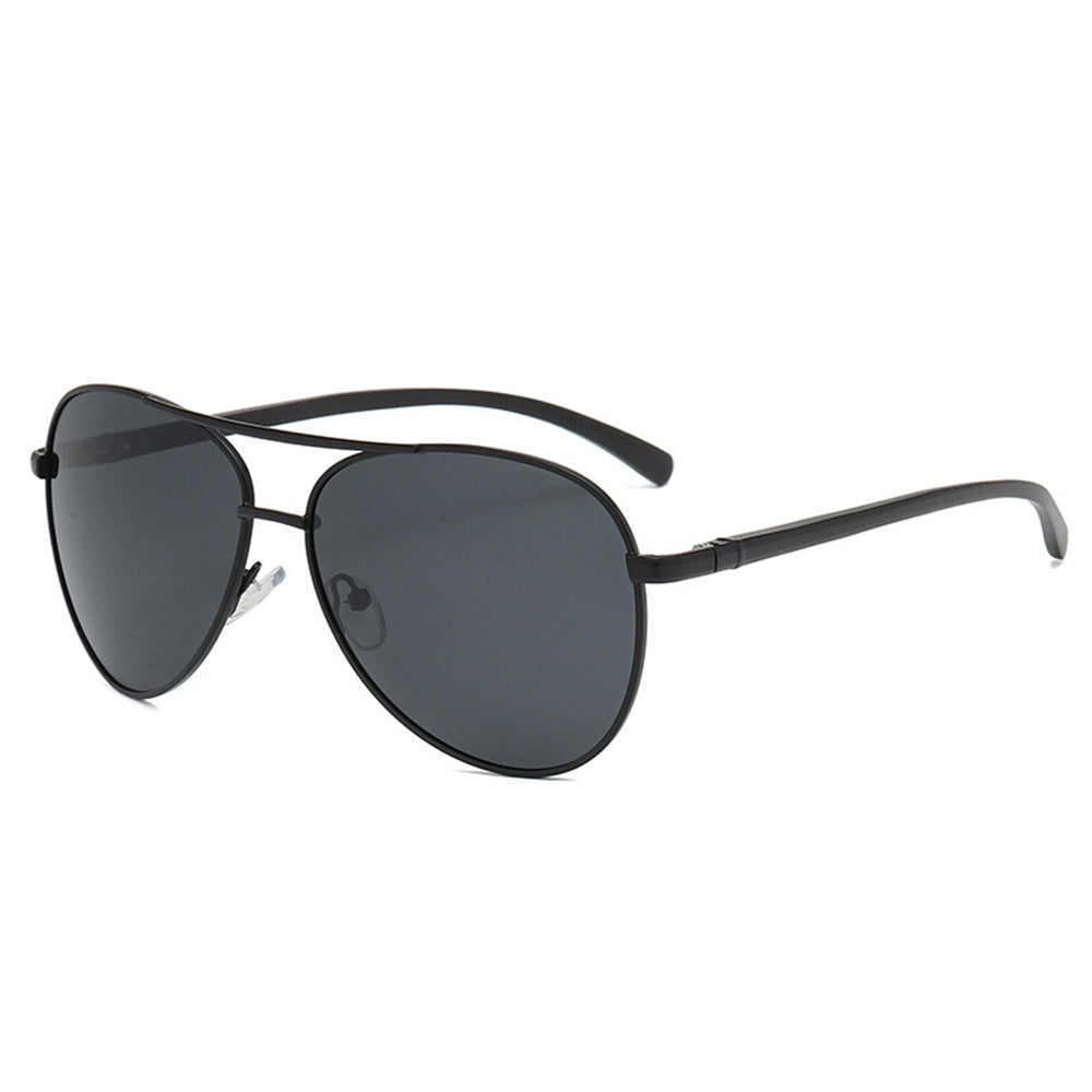 Ochelari de soare aviator polarizați bărbați, ramă metalică – Negru / gri închis – imagine 7