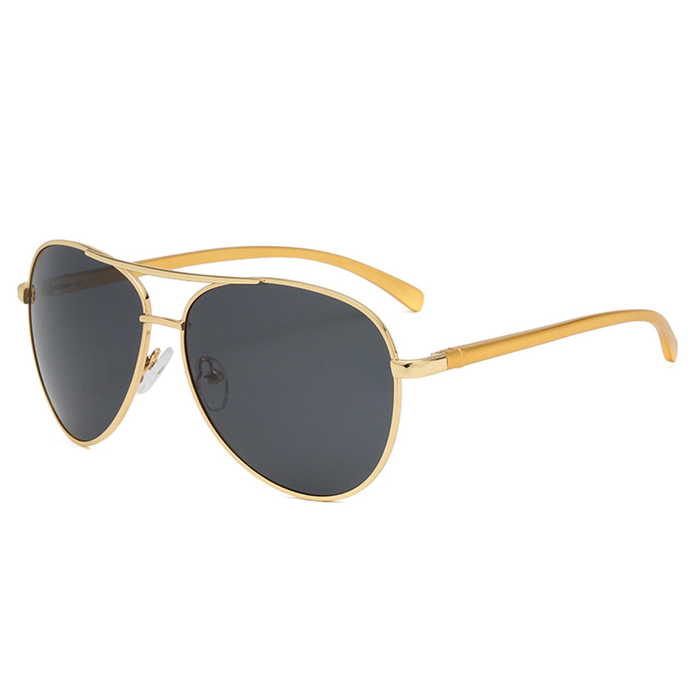 Ochelari de soare aviator polarizați bărbați, ramă metalică – Auriu / gri închis – imagine 2