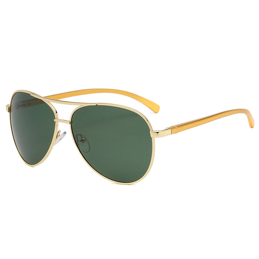 Ochelari de soare aviator polarizați bărbați, ramă metalică – Auriu / verde închis – imagine 6