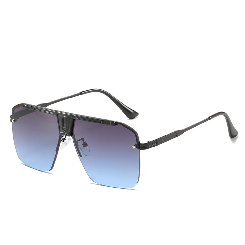 Ochelari de soare oversized bărbați, ramă aluminiu, UV – Techsuit 2576 – Negru / gri-albastru – imagine 6