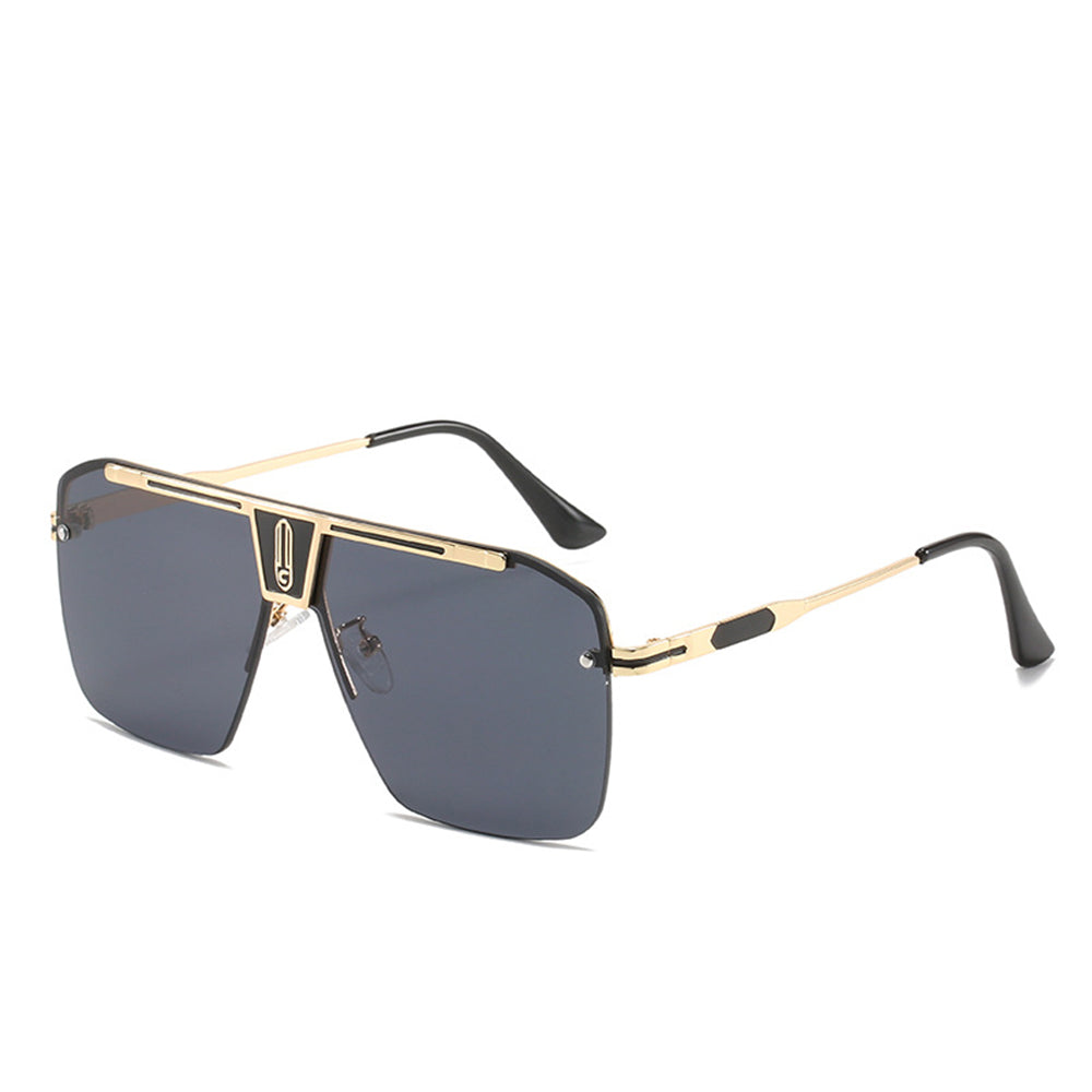 Ochelari de soare oversized bărbați, ramă aluminiu, UV – Techsuit 2576 – Auriu / gri închis – imagine 12