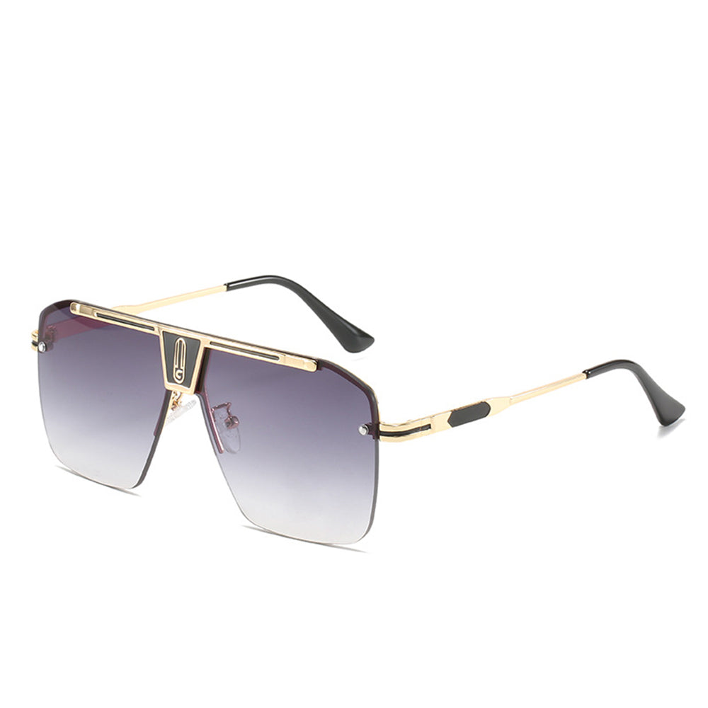 Ochelari de soare oversized bărbați, ramă aluminiu, UV – Techsuit 2576 – Auriu / gri – imagine 2