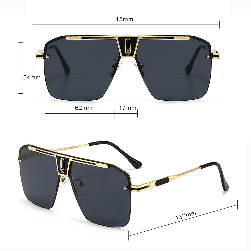 Ochelari de soare oversized bărbați, ramă aluminiu, UV – Techsuit 2576 – Auriu / gri – imagine 2