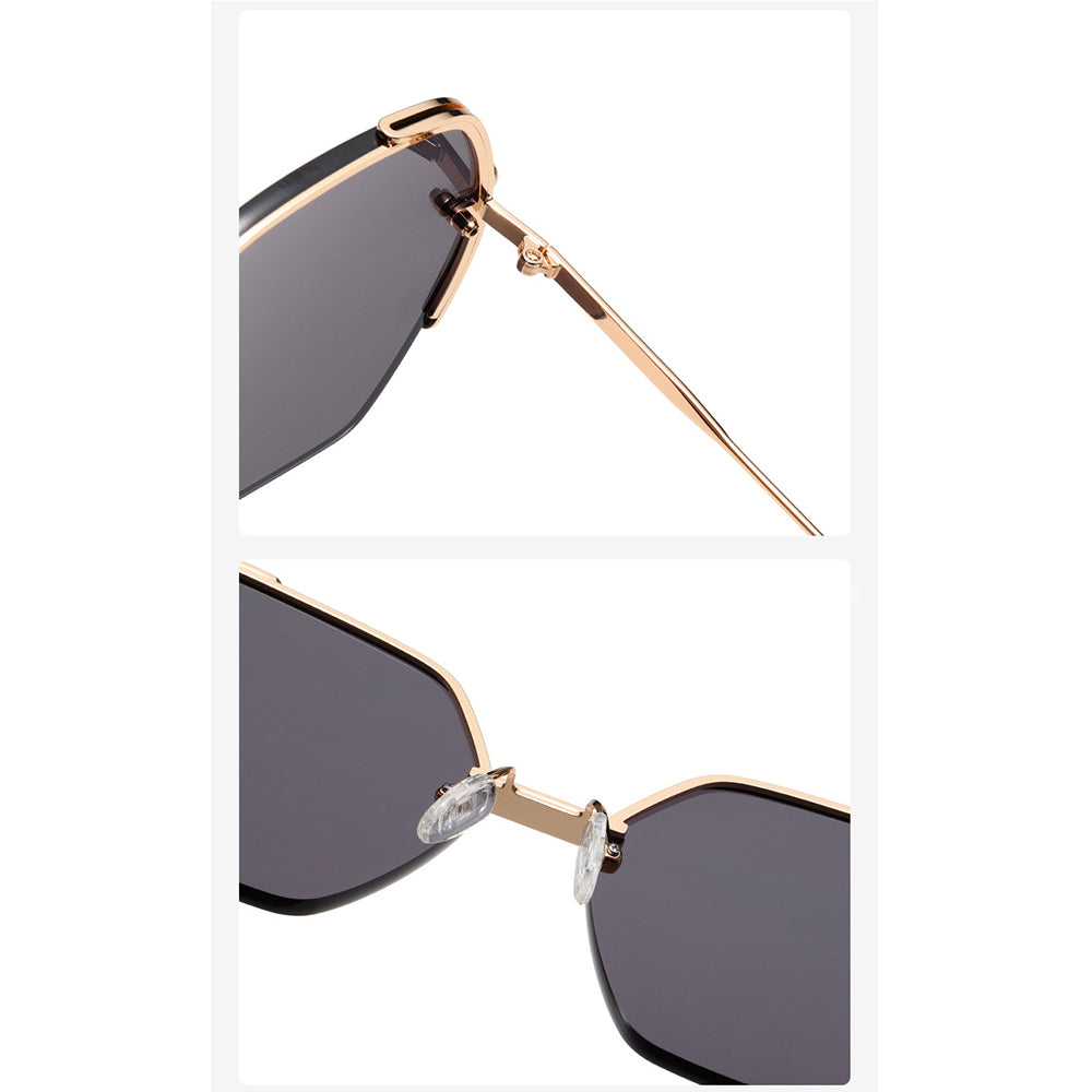 Ochelari de soare hexagonali femei, ramă metalică, UV – Techsuit 8561 – Auriu / gri – imagine 4