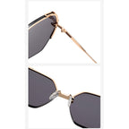 Ochelari de soare hexagonali femei, ramă metalică, UV – Techsuit 8561 – Auriu / gri – imagine 4