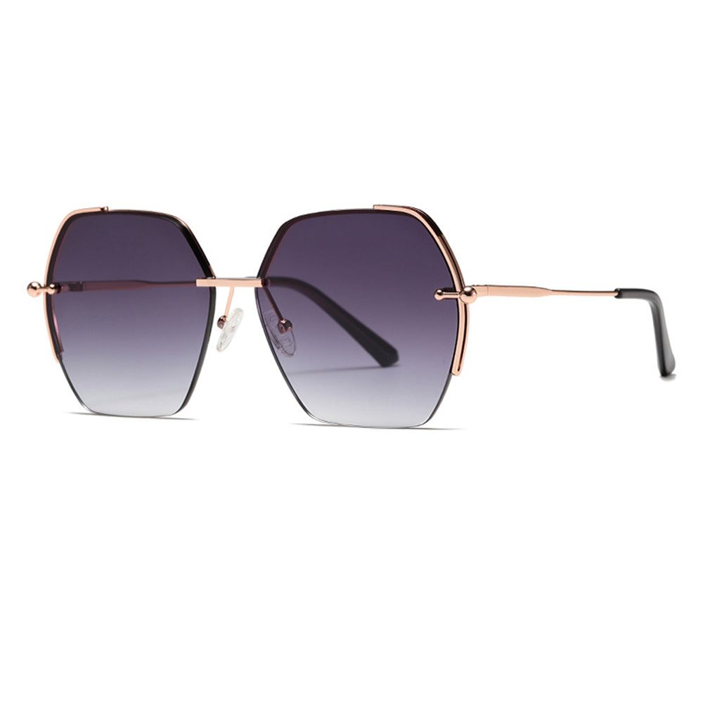 Ochelari de soare hexagonali femei, ramă metalică, UV – Techsuit 8561 – Auriu roz / gri degrade – imagine 9