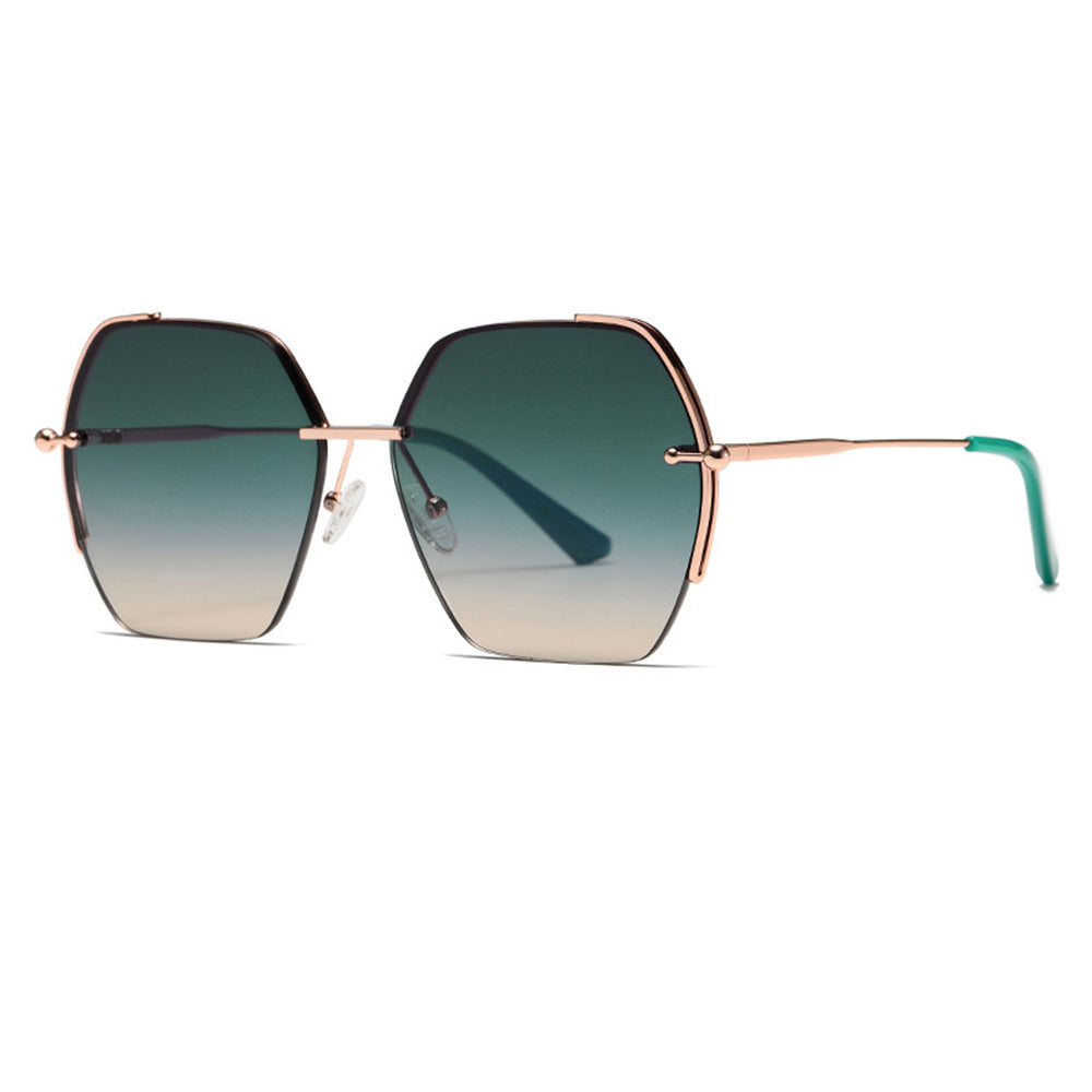 Ochelari de soare hexagonali femei, ramă metalică, UV – Techsuit 8561 – Auriu roz / verde – imagine 5