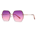 Ochelari de soare hexagonali femei, ramă metalică, UV – Techsuit 8561 – Auriu roz / mov-roșu – imagine 7