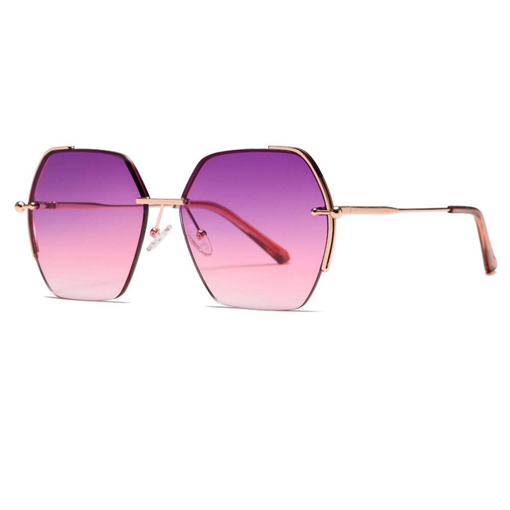 Ochelari de soare hexagonali femei, ramă metalică, UV – Techsuit 8561 – Auriu roz / mov-roșu – imagine 7