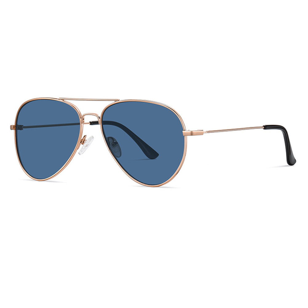 Ochelari de soare aviator unisex, ramă metalică, UV400 – Techsuit 3025 – Auriu roz / albastru – imagine 7