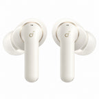 Căști Soundcore P42i albe, detaliu frontal cu accente aurii
