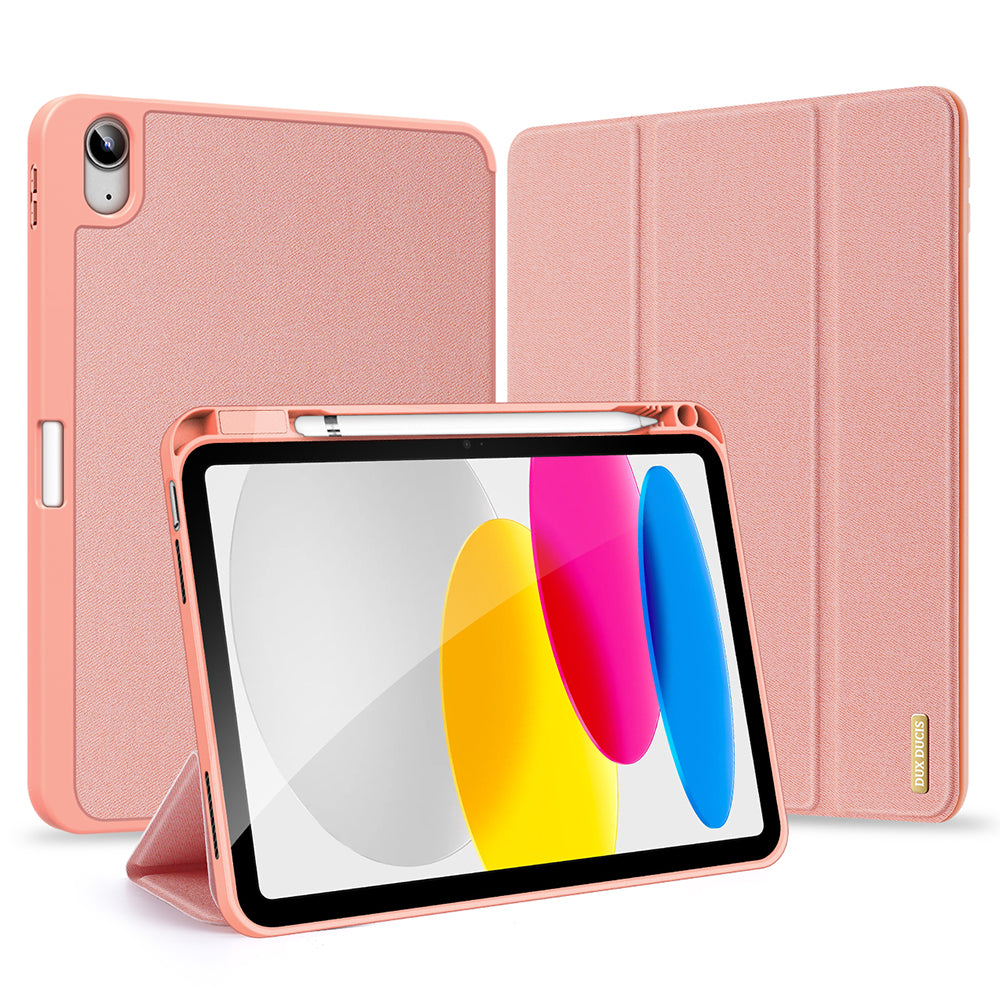 Husă Dux Ducis Domo roz deschis pentru iPad 10 2022 și iPad 11 2025, față, spate și stand