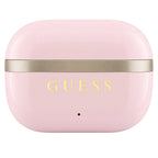 Carcasa GUESS Glossy Gold Line roz închisă, cu logo frontal și linie aurie