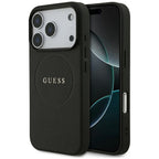 Husă Guess Grained Gold Ring MagSafe pentru iPhone 17 Pro Max – negru (GUHMP17XPGHSMMK) — imagine 1