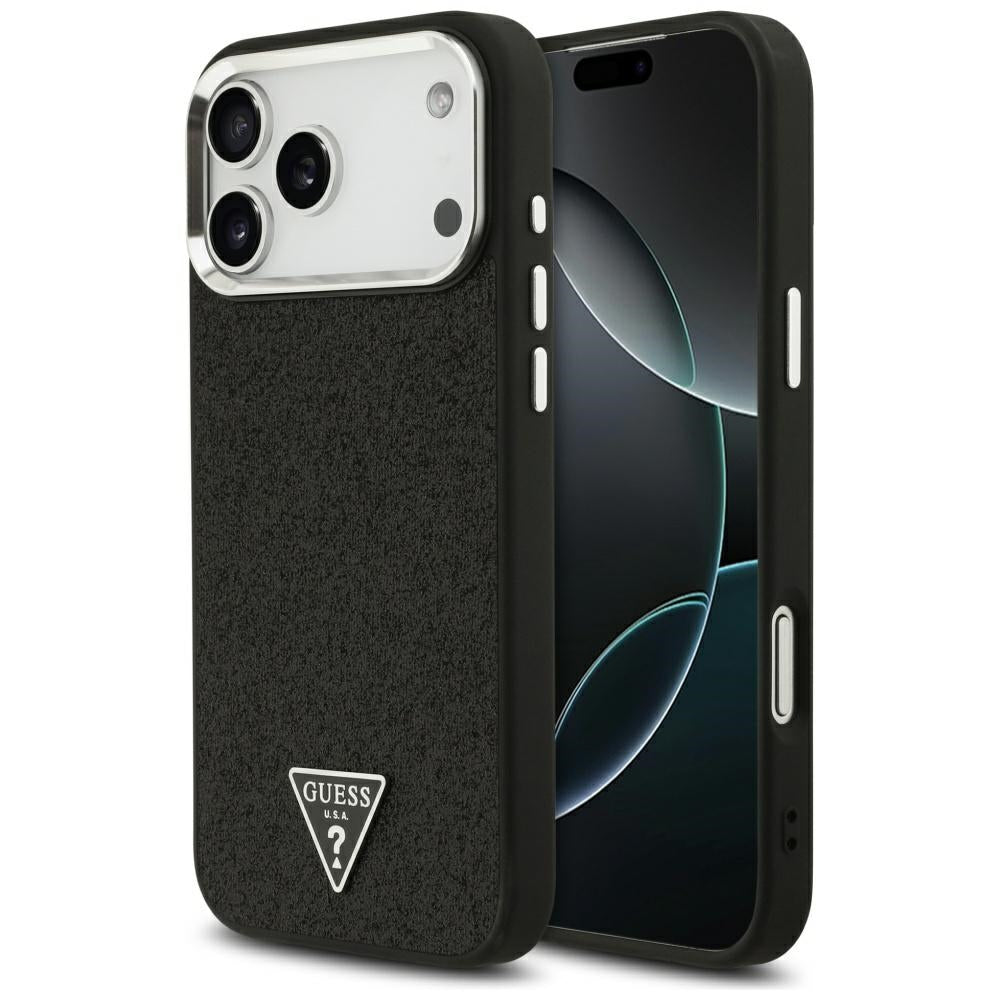 Husă Guess Glitter Triangle Logo MagSafe pentru iPhone 17 Pro Max – negru (GUHMP17XPFGTSCMK) — imagine 1