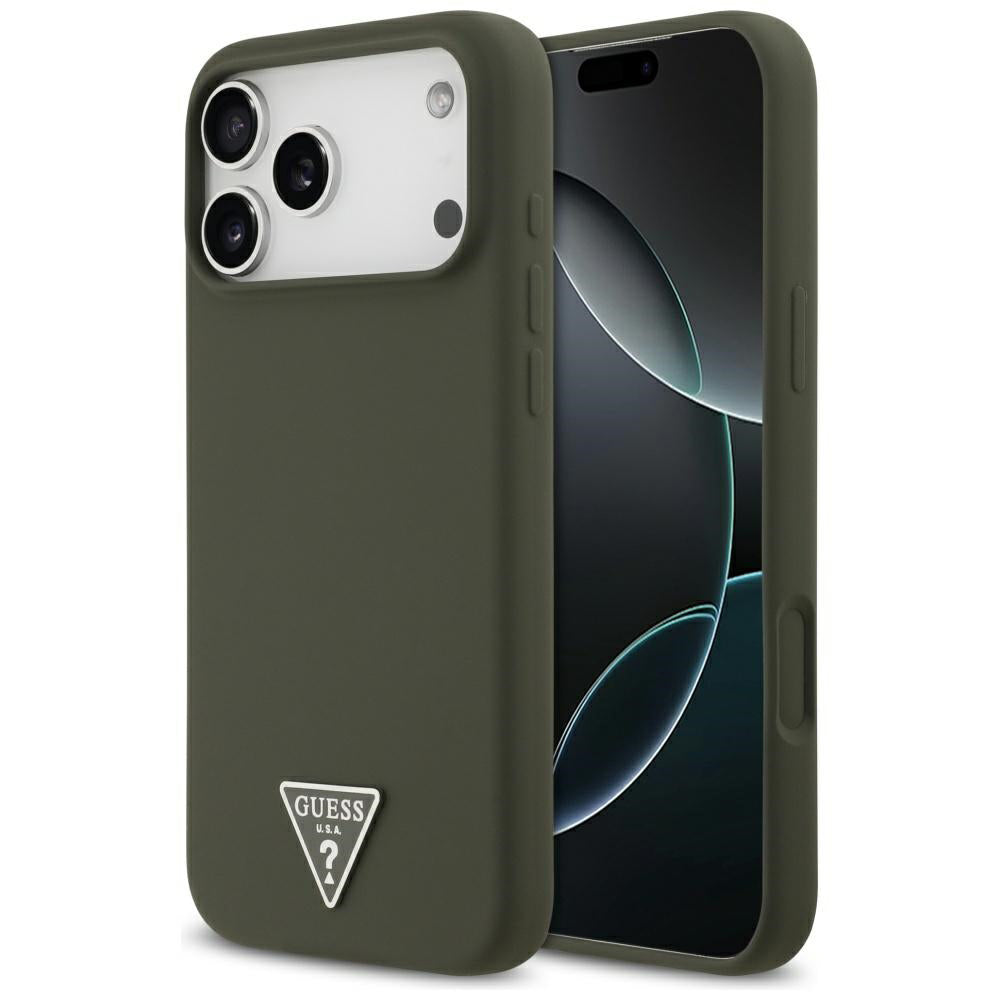 Husă Guess Silicone Triangle Logo MagSafe pentru iPhone 17 Pro Max – kaki — imagine 1