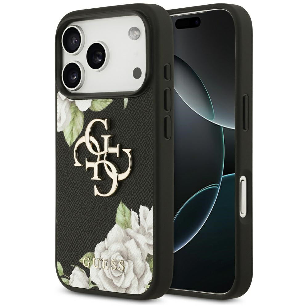Husă Guess Hardcase 4G Grained Roses Big Logo pentru iPhone 17 Pro Max – negru — imagine 1