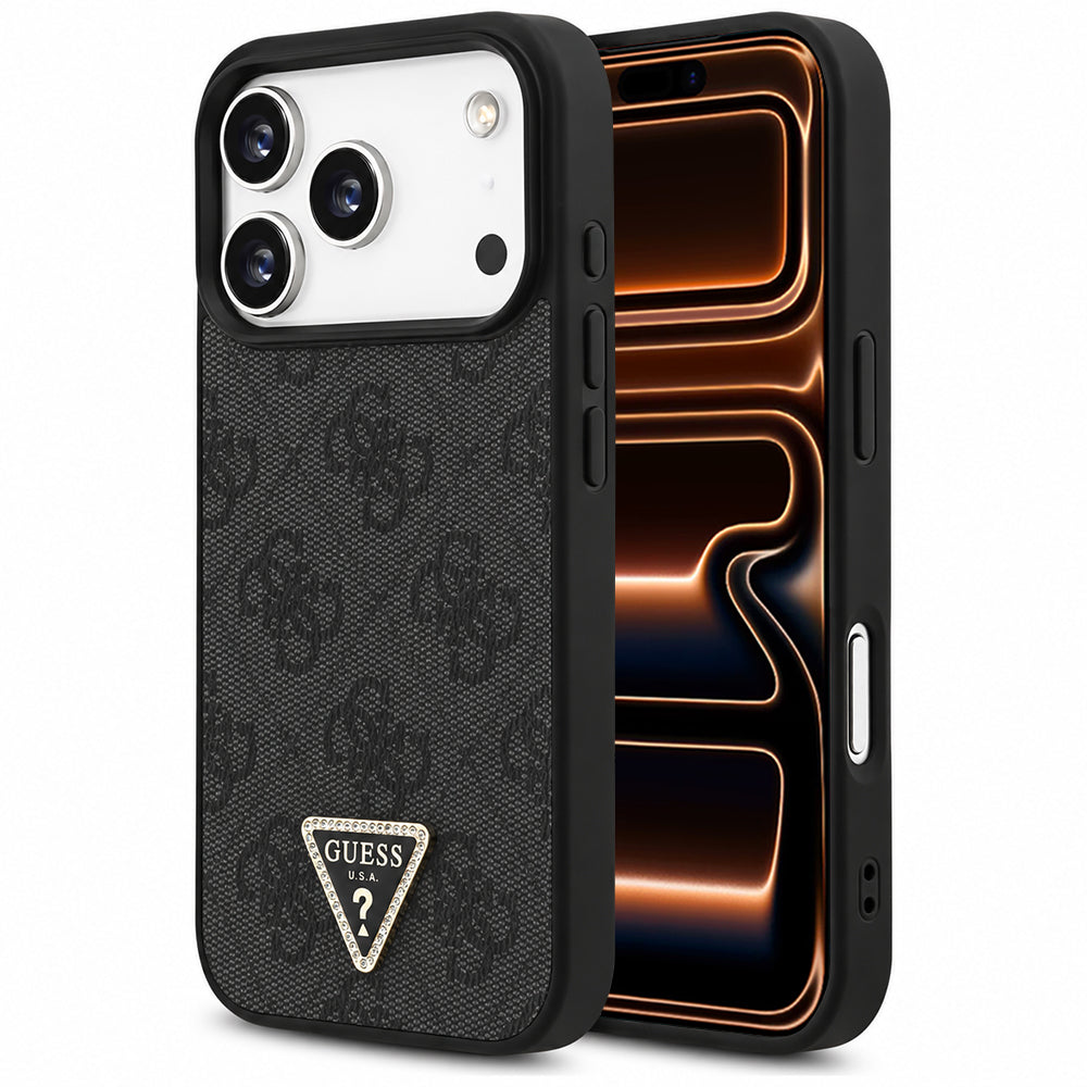Husă Guess Leather 4G Triangle Strass MagSafe pentru iPhone 17 Pro Max – negru (GUHMP17XP4TDPLK) — imagine 1