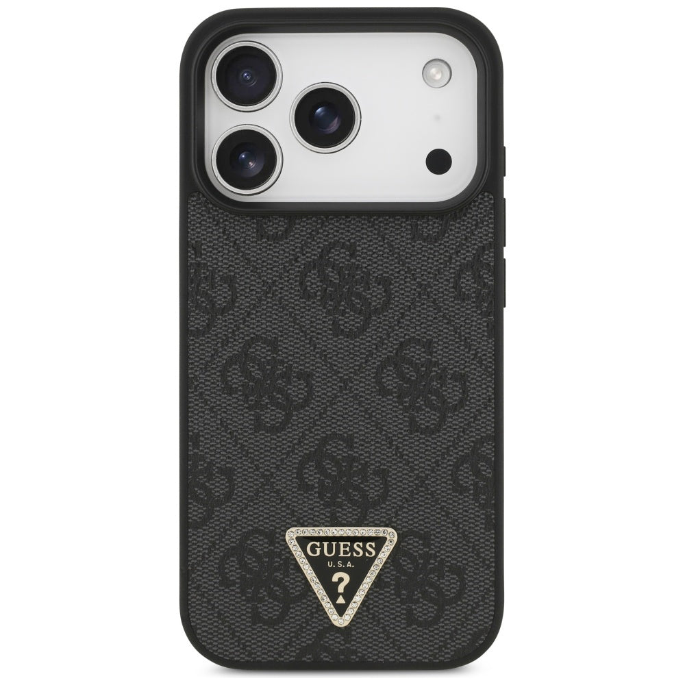 Husă Guess Leather 4G Triangle Strass MagSafe pentru iPhone 17 Pro Max – negru (GUHMP17XP4TDPLK) — imagine 2