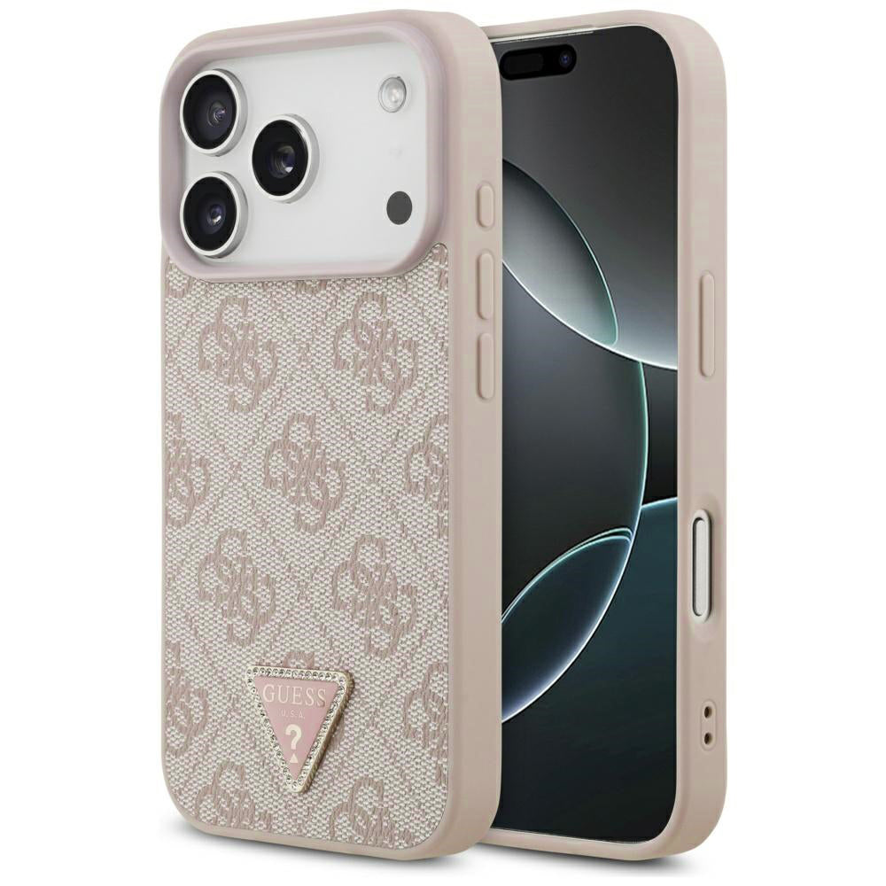 Husă Guess Leather 4G Triangle Strass MagSafe pentru iPhone 17 Pro Max – roz (GUHMP17XP4TDPLP) — imagine 1