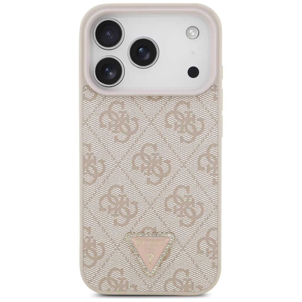 Husă Guess Leather 4G Triangle Strass MagSafe pentru iPhone 17 Pro Max – roz (GUHMP17XP4TDPLP) — imagine 2