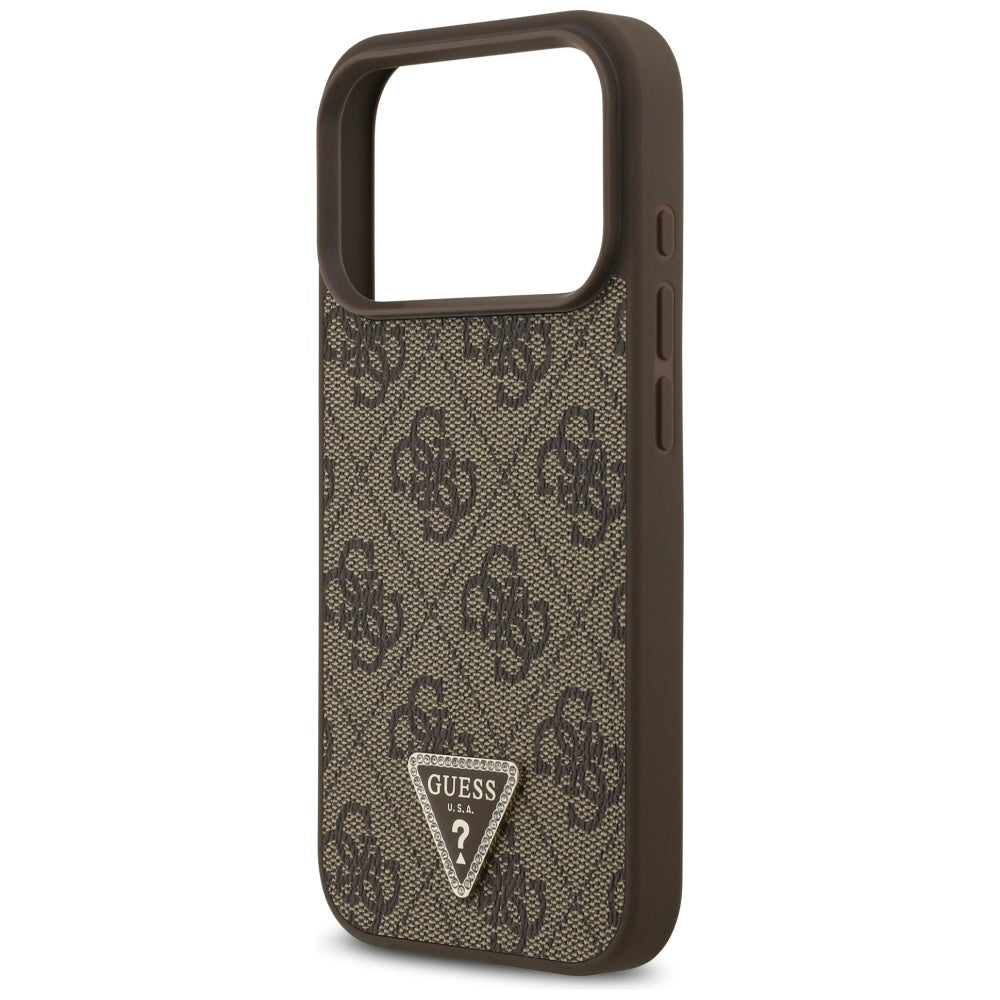 Husă Guess Leather 4G Triangle Strass MagSafe pentru iPhone 17 Pro Max – maro (GUHMP17XP4TDPLW) — imagine 5