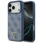 Husă Guess Leather 4G Triangle Strass MagSafe pentru iPhone 17 Pro Max – albastru — imagine 1