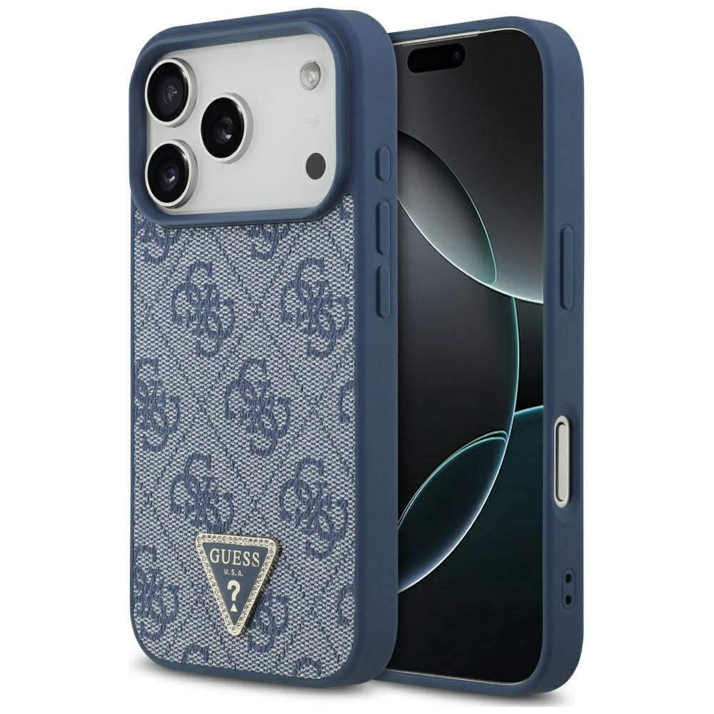 Husă Guess Leather 4G Triangle Strass MagSafe pentru iPhone 17 Pro Max – albastru — imagine 1