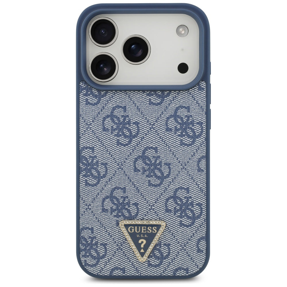 Husă Guess Leather 4G Triangle Strass MagSafe pentru iPhone 17 Pro Max – albastru — imagine 3