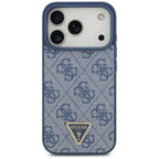 Husă Guess Leather 4G Triangle Strass MagSafe pentru iPhone 17 Pro Max – albastru — imagine 3