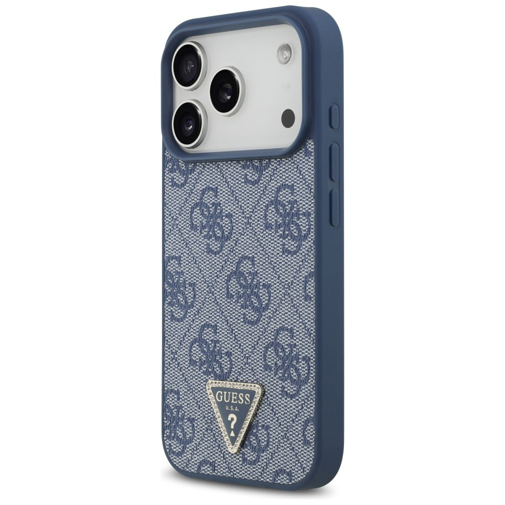 Husă Guess Leather 4G Triangle Strass MagSafe pentru iPhone 17 Pro Max – albastru — imagine 4