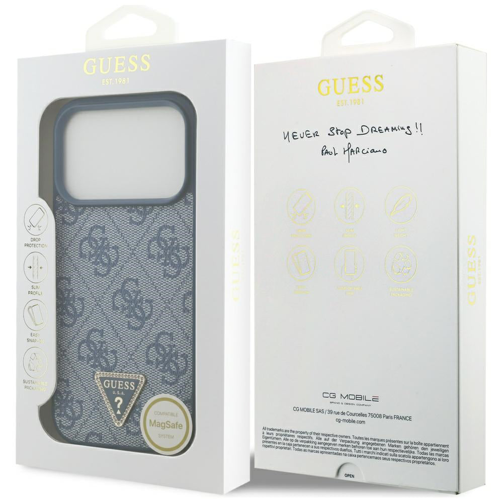 Husă Guess Leather 4G Triangle Strass MagSafe pentru iPhone 17 Pro Max – albastru — imagine 7