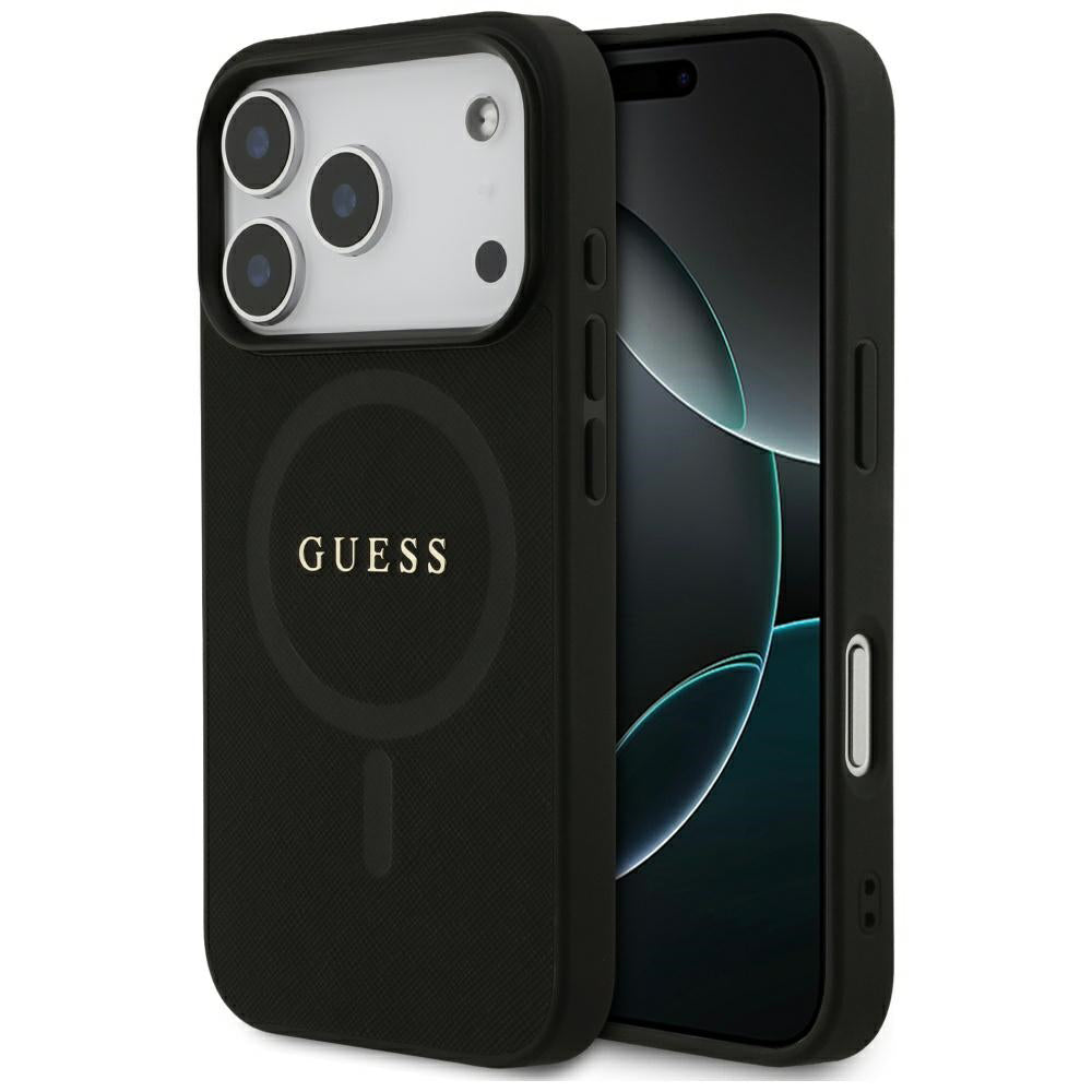 Husă Guess Saffiano MagSafe pentru iPhone 17 Pro Max – negru (GUHMP17XPSAHMCK) — imagine 1