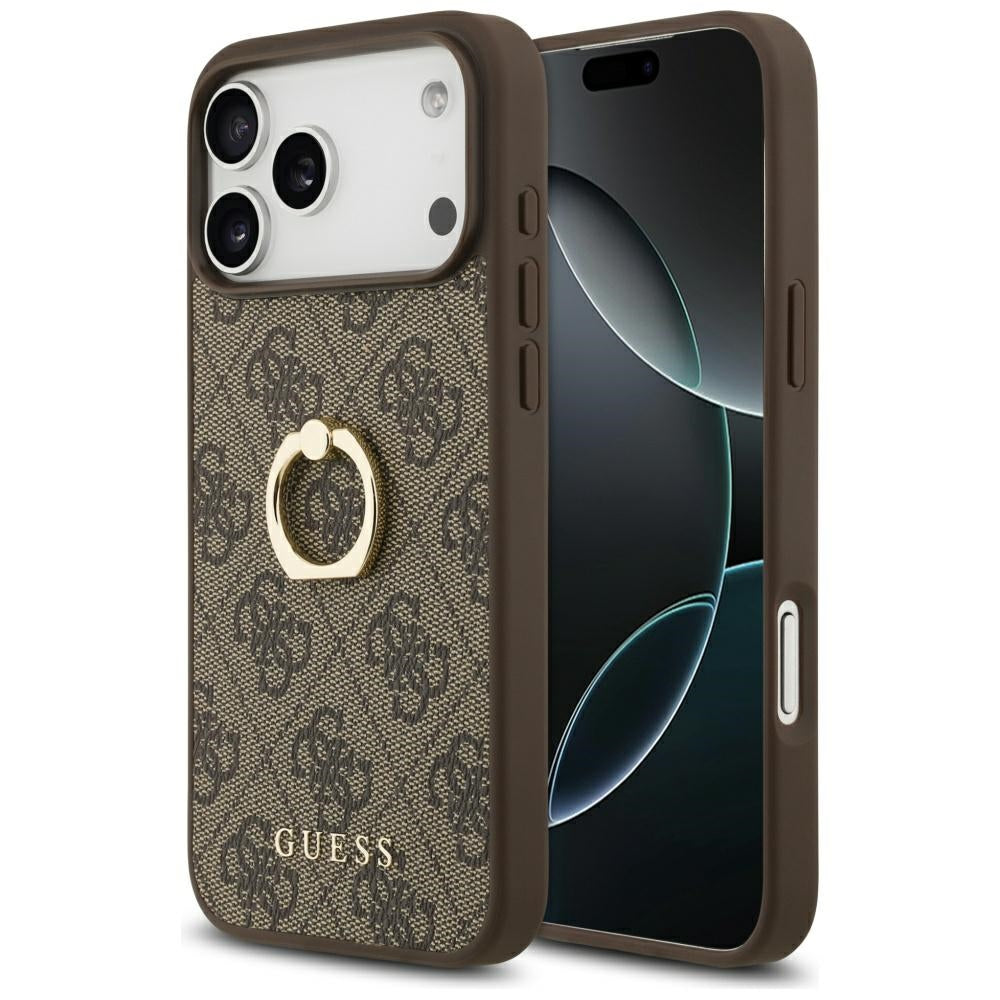 Husă Guess Hardcase 4G Ring Stand pentru iPhone 17 Pro Max – maro — imagine 1