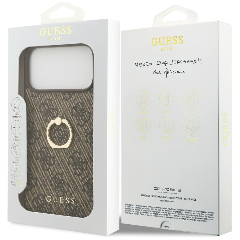 Husă Guess Hardcase 4G Ring Stand pentru iPhone 17 Pro Max – maro — imagine 7