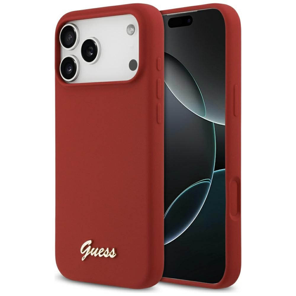 Husă Guess Silicone Script Metal Logo MagSafe pentru iPhone 17 Pro Max – roșu — imagine 1