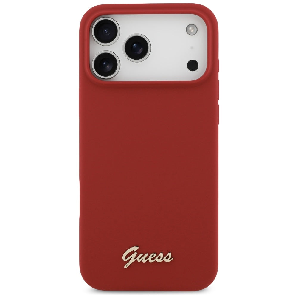 Husă Guess Silicone Script Metal Logo MagSafe pentru iPhone 17 Pro Max – roșu — imagine 2