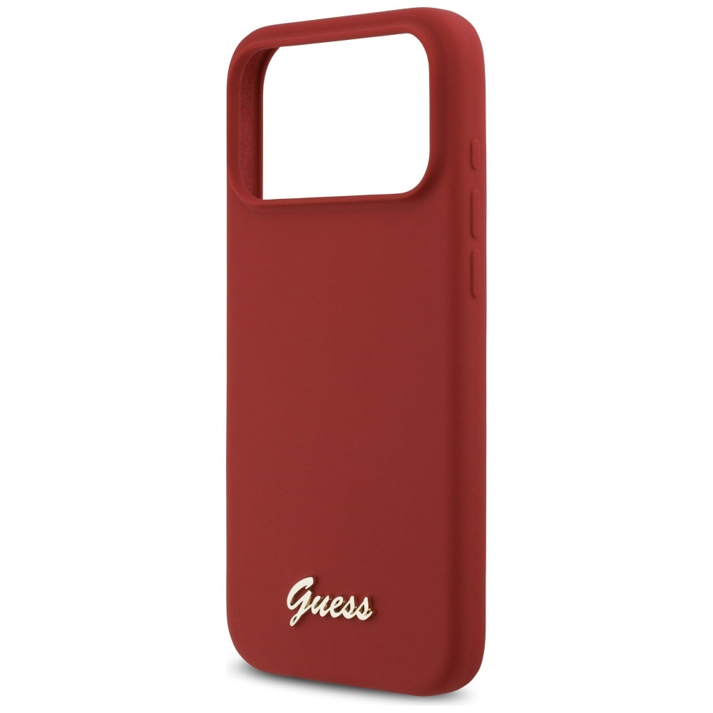 Husă Guess Silicone Script Metal Logo MagSafe pentru iPhone 17 Pro Max – roșu — imagine 5